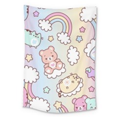 Usheen Carebears, Bears, Cat, Colorful, Cute, Pastel, Pattern Large Tapestry by kyorashop23