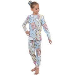 Usheen Carebears, Bears, Cat, Colorful, Cute, Pastel, Pattern Kids  Long Sleeve Set 