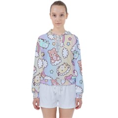 Usheen Carebears, Bears, Cat, Colorful, Cute, Pastel, Pattern Women s Tie Up Sweat