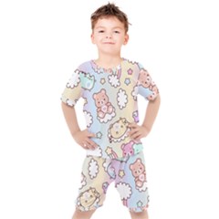 Usheen Carebears, Bears, Cat, Colorful, Cute, Pastel, Pattern Kids  T-shirt And Shorts Set by kyorashop23