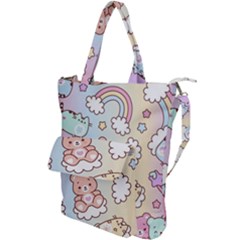 Usheen Carebears, Bears, Cat, Colorful, Cute, Pastel, Pattern Shoulder Tote Bag by kyorashop23