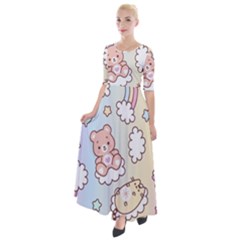 Usheen Carebears, Bears, Cat, Colorful, Cute, Pastel, Pattern Half Sleeves Maxi Dress by kyorashop23