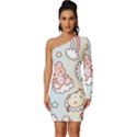 Usheen Carebears, Bears, Cat, Colorful, Cute, Pastel, Pattern Long Sleeve One Shoulder Mini Dress View1