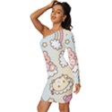 Usheen Carebears, Bears, Cat, Colorful, Cute, Pastel, Pattern Long Sleeve One Shoulder Mini Dress View2