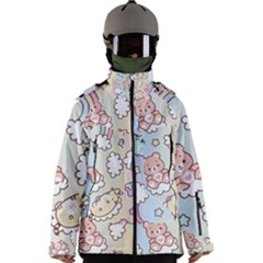 Usheen Carebears, Bears, Cat, Colorful, Cute, Pastel, Pattern Men s Zip Ski And Snowboard Waterproof Breathable Jacket by kyorashop23