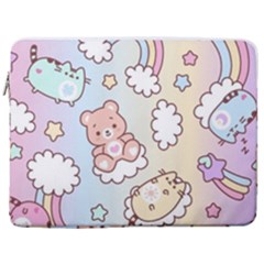 Usheen Carebears, Bears, Cat, Colorful, Cute, Pastel, Pattern 17  Vertical Laptop Sleeve Case With Pocket by kyorashop23