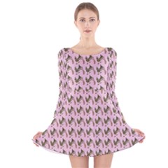 Fern Pattern 2 Pink Long Sleeve Velvet Skater Dress