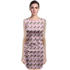 Fern Pattern 2 Pink Sleeveless Velvet Midi Dress