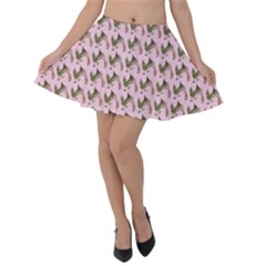 Fern Pattern 2 Pink Velvet Skater Skirt