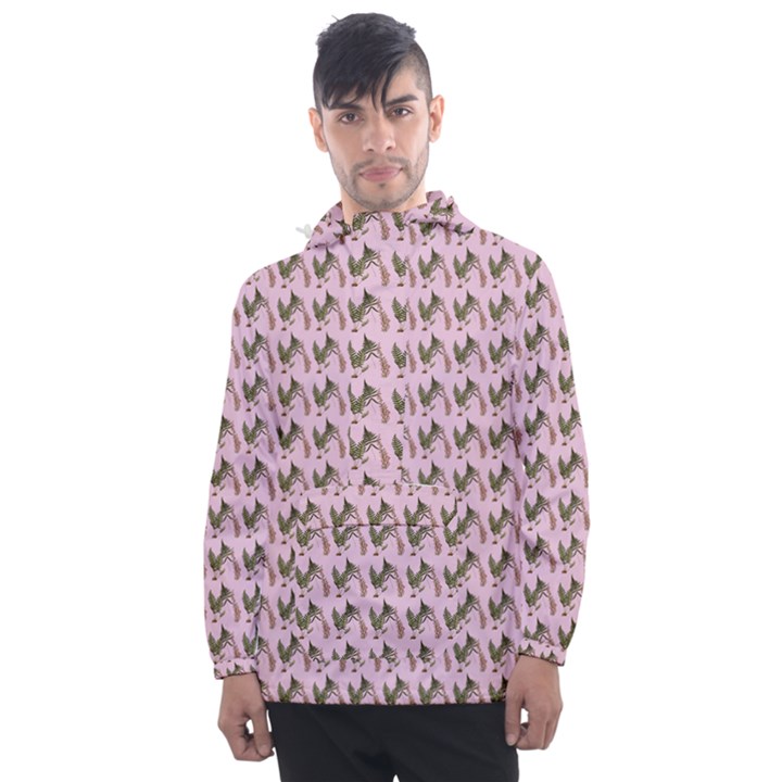 Fern Pattern 2 Pink Men s Front Pocket Pullover Windbreaker