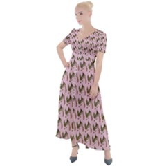 Fern Pattern 2 Pink Button Up Short Sleeve Maxi Dress by snowwhitegirl