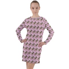 Fern Pattern 2 Pink Long Sleeve Hoodie Dress