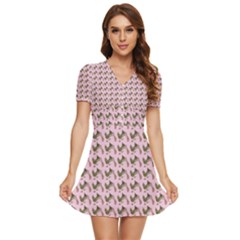 Fern Pattern 2 Pink V-neck High Waist Chiffon Mini Dress by snowwhitegirl