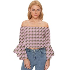 Fern Pattern 2 Pink Off Shoulder Flutter Bell Sleeve Top