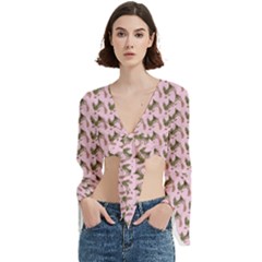 Fern Pattern 2 Pink Trumpet Sleeve Cropped Top