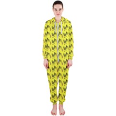 Fern Pattern 2 Yellow Hooded Jumpsuit (ladies)