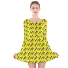 Fern Pattern 2 Yellow Long Sleeve Velvet Skater Dress