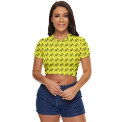 Fern Pattern 2 Yellow Side Button Cropped T-shirt by snowwhitegirl