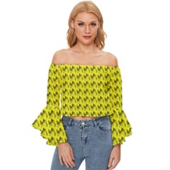 Fern Pattern 2 Yellow Off Shoulder Flutter Bell Sleeve Top