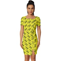 Fern Pattern 2 Yellow Fitted Knot Split End Bodycon Dress by snowwhitegirl