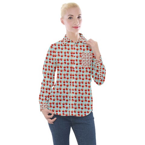 Kawaii Jam Pattern Aqua Women s Long Sleeve Pocket Shirt by snowwhitegirl