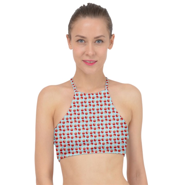 Kawaii Jam Pattern Aqua Halter Bikini Top