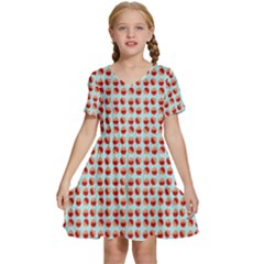 Kawaii Jam Pattern Aqua Kids  Short Sleeve Tiered Mini Dress by snowwhitegirl