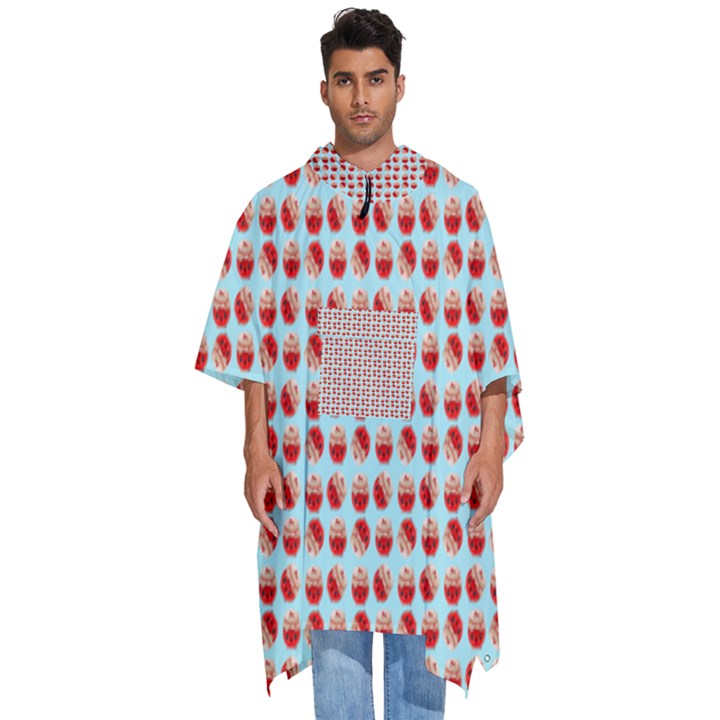 Kawaii Jam Pattern Aqua Men s Hooded Rain Ponchos