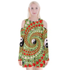 Love Avatars Characters Roles Yin Yang Velvet Long Sleeve Shoulder Cutout Dress