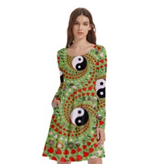 Love Avatars Characters Roles Yin Yang Long Sleeve Knee Length Skater Dress With Pockets by Paksenen