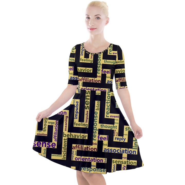 Mindset Stimulus Response Emotion Quarter Sleeve A-Line Dress With Pockets