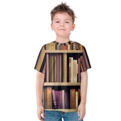 Books Bookshelves Office Fantasy Background Artwork Book Cover Apothecary Book Nook Literature Libra Kids  Cotton T-shirt