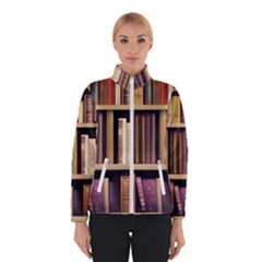 Books Bookshelves Office Fantasy Background Artwork Book Cover Apothecary Book Nook Literature Libra Women s Bomber Jacket