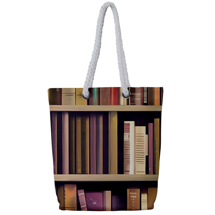 Books Bookshelves Office Fantasy Background Artwork Book Cover Apothecary Book Nook Literature Libra Full Print Rope Handle Tote (Small)