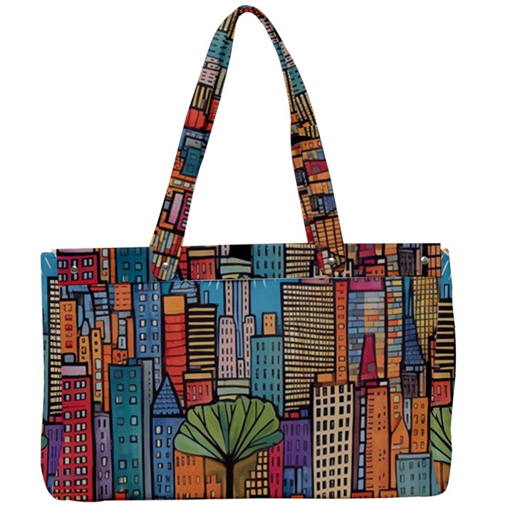 City New York Nyc Skyscraper Skyline Downtown Night Business Urban Travel Landmark Building Architec Canvas Work Bag