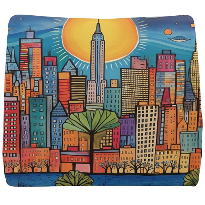 City New York Nyc Skyscraper Skyline Downtown Night Business Urban Travel Landmark Building Architec Seat Cushion