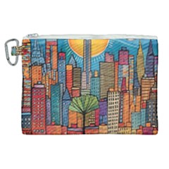 City New York Nyc Skyscraper Skyline Downtown Night Business Urban Travel Landmark Building Architec Canvas Cosmetic Bag (xl)