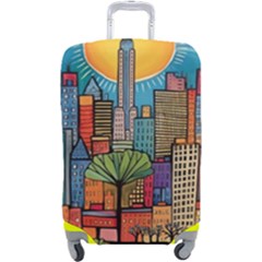 City New York Nyc Skyscraper Skyline Downtown Night Business Urban Travel Landmark Building Architec Luggage Cover (large) by Posterlux