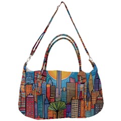 City New York Nyc Skyscraper Skyline Downtown Night Business Urban Travel Landmark Building Architec Removable Strap Handbag by Posterlux