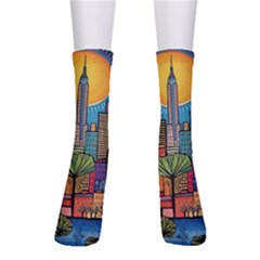 City New York Nyc Skyscraper Skyline Downtown Night Business Urban Travel Landmark Building Architec Crew Socks by Posterlux