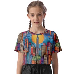 City New York Nyc Skyscraper Skyline Downtown Night Business Urban Travel Landmark Building Architec Kids  Basic T-shirt by Posterlux