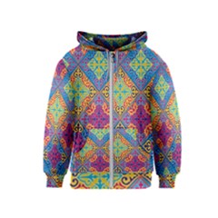 Colorful Flora Flora Kazakh Pattern Kids  Zipper Hoodie