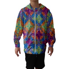 Colorful Flora Flora Kazakh Pattern Kids  Hooded Windbreaker