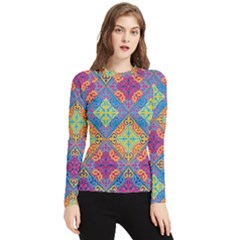 Colorful Flora Flora Kazakh Pattern Women s Long Sleeve Rash Guard by Cemarart