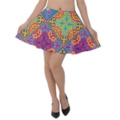 Colorful Flora Flora Kazakh Pattern Velvet Skater Skirt