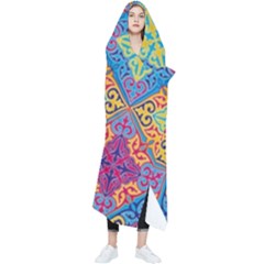 Colorful Flora Flora Kazakh Pattern Wearable Blanket by Cemarart