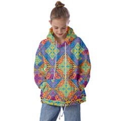 Colorful Flora Flora Kazakh Pattern Kids  Oversized Hoodie