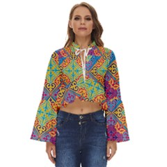 Colorful Flora Flora Kazakh Pattern Boho Long Bell Sleeve Top