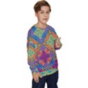 Colorful Flora Flora Kazakh Pattern Kids  Crewneck Sweatshirt View3