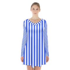 Blue Stripes, Sticker, Stickers Long Sleeve Velvet V-neck Dress